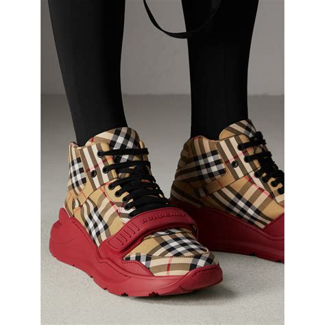 burberry arthur sneaker red|Burberry vintage check high top.